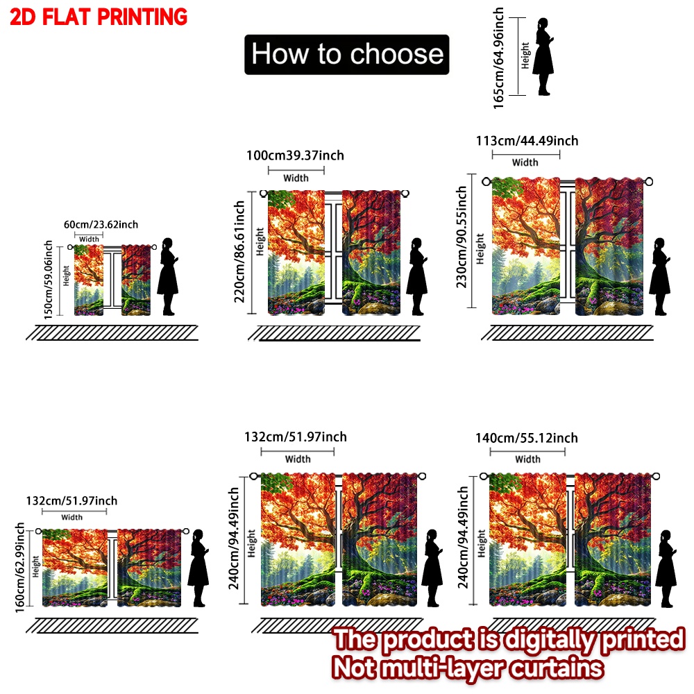 2D flat printing 2pcs Curtain  - огляд і ціна Family Tree Print
